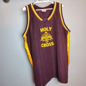Vintage Holy Cross Maroon Gold Basketball Jersey Men's Size 2XL #5 USA Made
